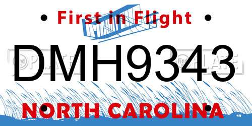 DMH9343 North Carolina License Plate
