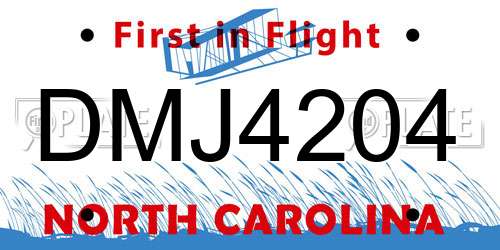 DMJ4204 North Carolina License Plate
