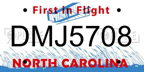 DMJ5708 North Carolina License Plate
