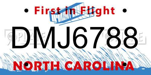 DMJ6788 North Carolina License Plate