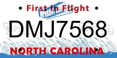 DMJ7568 North Carolina License Plate