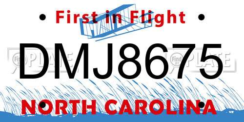 DMJ8675 North Carolina License Plate