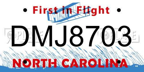 DMJ8703 North Carolina License Plate