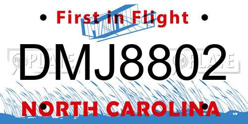 DMJ8802 North Carolina License Plate
