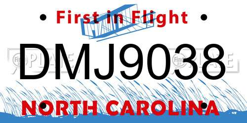 DMJ9038 North Carolina License Plate