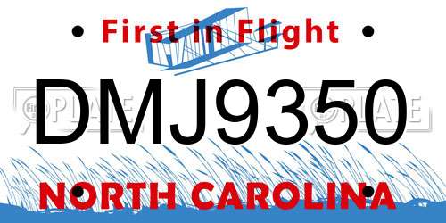 DMJ9350 North Carolina License Plate