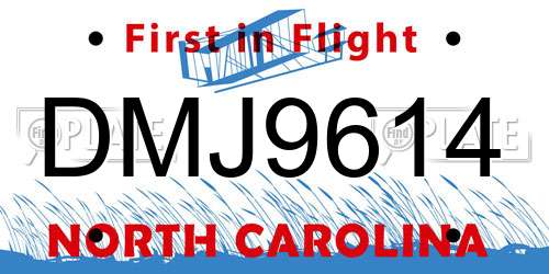 DMJ9614 North Carolina License Plate