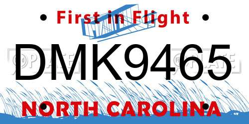 DMK9465 North Carolina License Plate