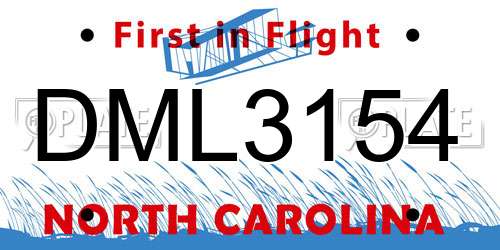 DML3154 North Carolina License Plate