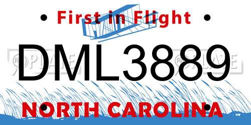 DML3889 North Carolina License Plate
