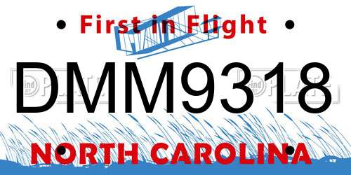 DMM9318 North Carolina License Plate