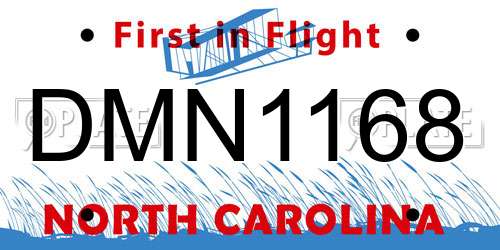 DMN1168 North Carolina License Plate
