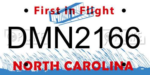 DMN2166 North Carolina License Plate