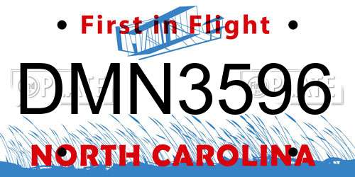 DMN3596 North Carolina License Plate