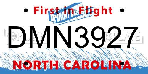 DMN3927 North Carolina License Plate