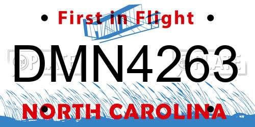 DMN4263 North Carolina License Plate