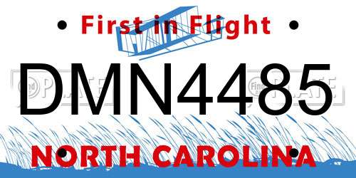 DMN4485 North Carolina License Plate