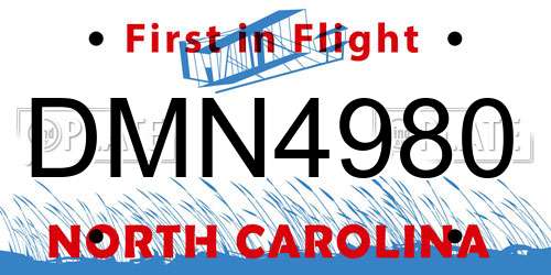 DMN4980 North Carolina License Plate