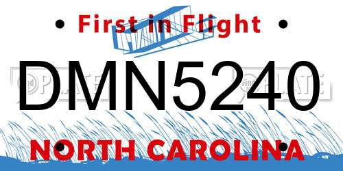 DMN5240 North Carolina License Plate