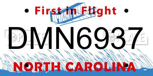 DMN6937 North Carolina License Plate