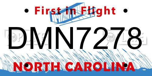 DMN7278 North Carolina License Plate