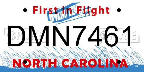 DMN7461 North Carolina License Plate