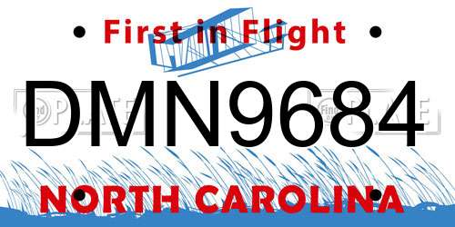 DMN9684 North Carolina License Plate