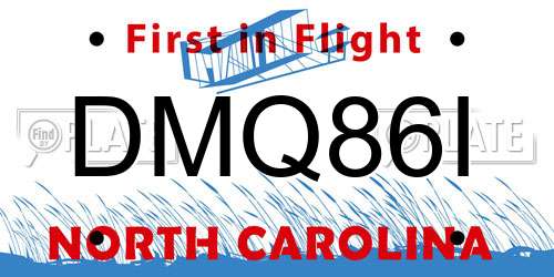 DMQ86I North Carolina License Plate