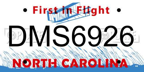 DMS6926 North Carolina License Plate
