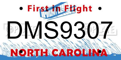 DMS9307 North Carolina License Plate