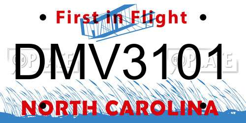 DMV3101 North Carolina License Plate