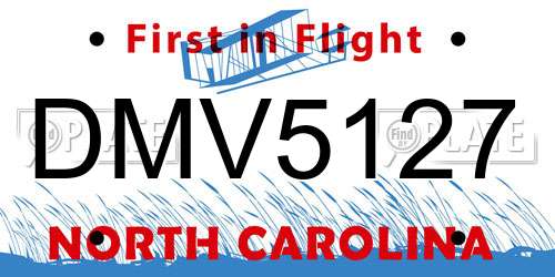 DMV5127 North Carolina License Plate