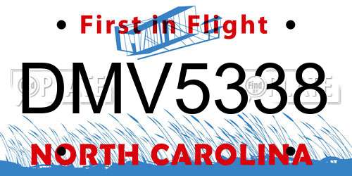 DMV5338 North Carolina License Plate