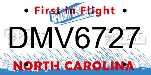 DMV6727 North Carolina License Plate