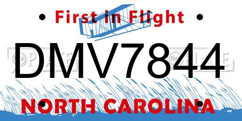 DMV7844 North Carolina License Plate