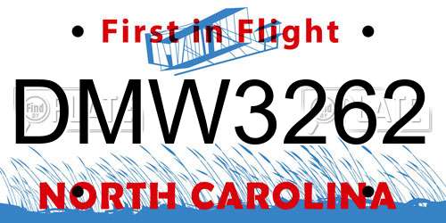 DMW3262 North Carolina License Plate