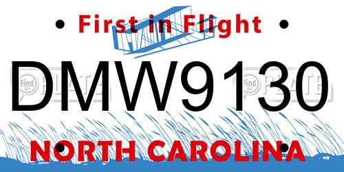 DMW9130 North Carolina License Plate