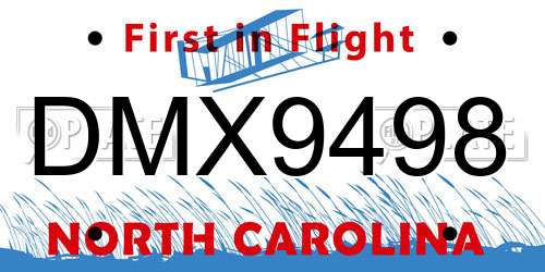 DMX9498 North Carolina License Plate
