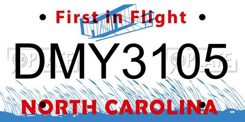 DMY3105 North Carolina License Plate