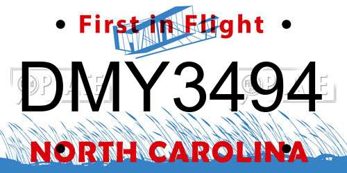DMY3494 North Carolina License Plate