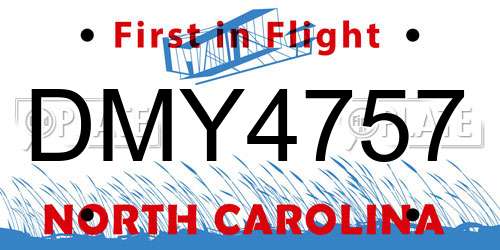 DMY4757 North Carolina License Plate