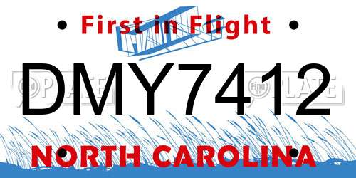 DMY7412 North Carolina License Plate