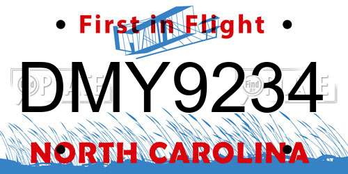 DMY9234 North Carolina License Plate