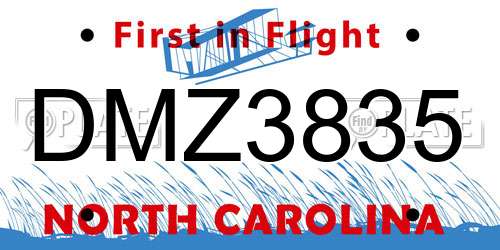 DMZ3835 North Carolina License Plate