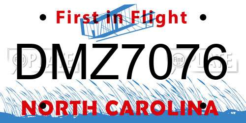 DMZ7076 North Carolina License Plate
