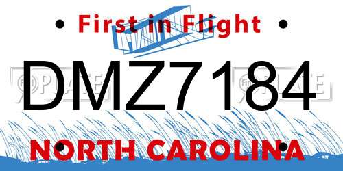DMZ7184 North Carolina License Plate