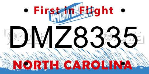 DMZ8335 North Carolina License Plate