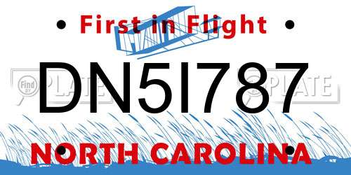 DN5I787 North Carolina License Plate