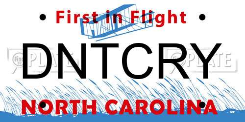 DNTCRY North Carolina License Plate