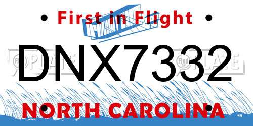 DNX7332 North Carolina License Plate